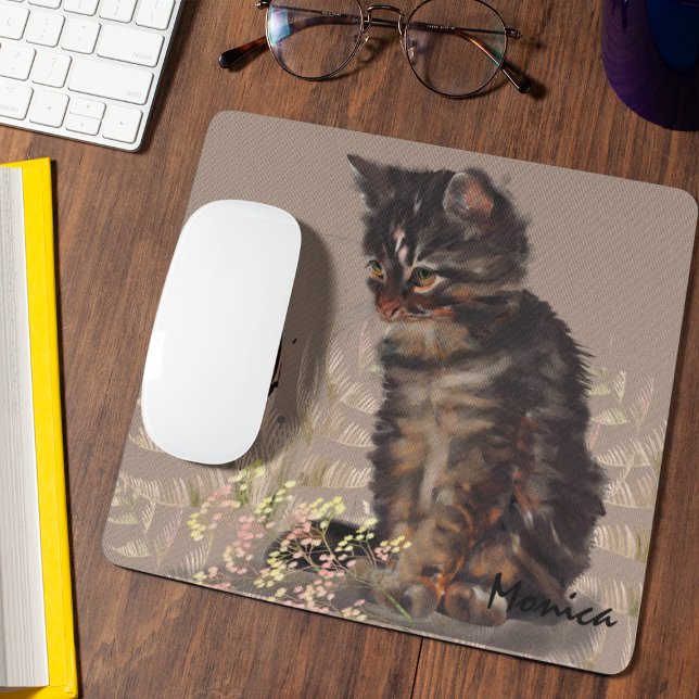 Tapis De Souris Cute chat (mouse pad with cat and butterfly.)