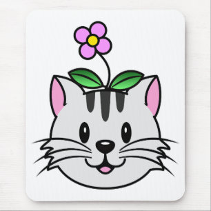 Tapis De Souris Cute chat caricature avec une fleur sur la tête