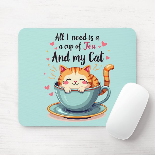 Tapis De Souris Cute Chat en Teacup Kawaii Art Cosy (Avec souris)