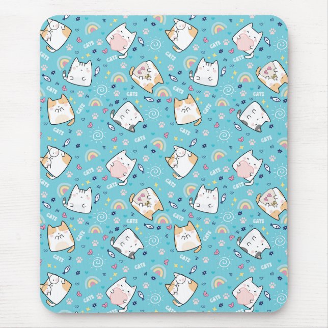 Tapis De Souris Cute Chat Heart Light Bleu Pad Souris (Devant)
