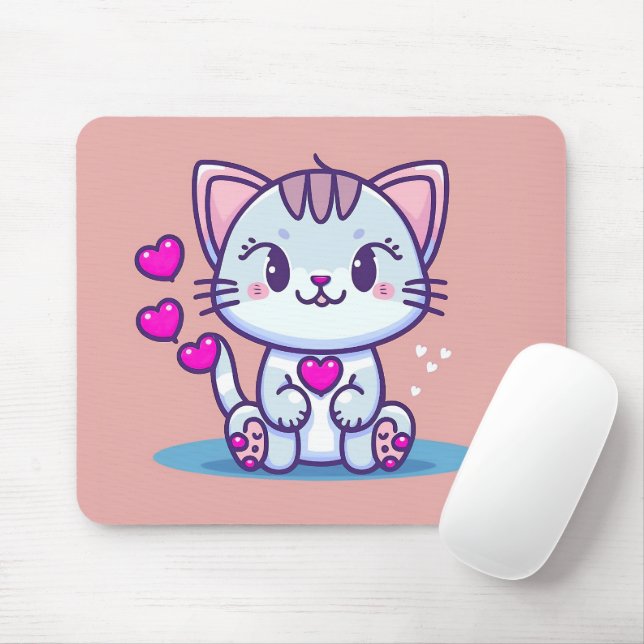 Tapis De Souris Cute Chat Kitten avec Coeurs Valentine Inspiré | (Avec souris)