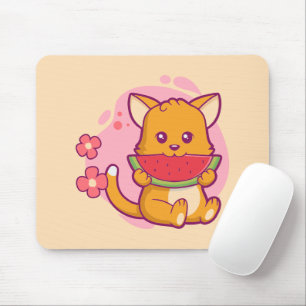 Tapis De Souris Cute Chat Manger Watermelon   Kawaii
