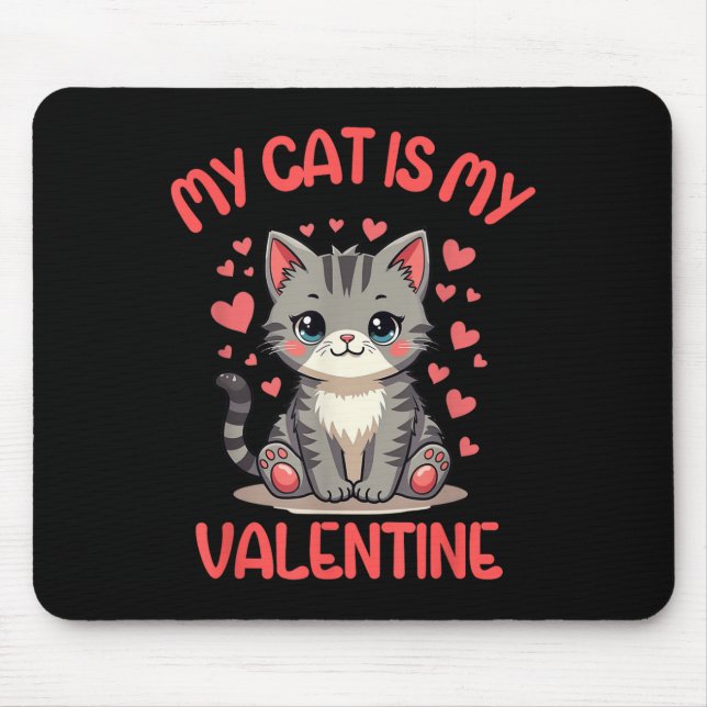 Tapis De Souris Cute Chat, Mon Chat Est Ma Saint Valentin, Simple  (Devant)