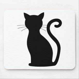 Tapis De Souris Cute Chat Noir Silhouette Fun Noir et Blanc