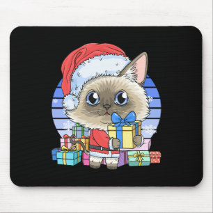 Tapis De Souris Cute chat siamois Santa Claus Noël Noël Noël Noël