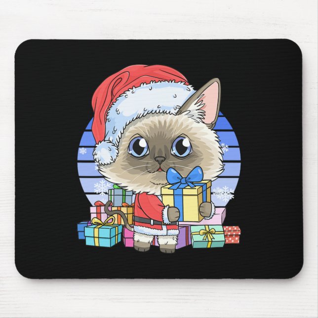 Tapis De Souris Cute chat siamois Santa Claus Noël Noël Noël Noël  (Devant)