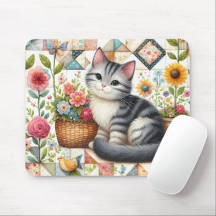 Tapis De Souris Cute Chat sur Plage Florale Cottagecore Art