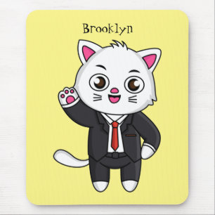 Tapis De Souris Cute chaton chat en costume d'affaires dessin anim