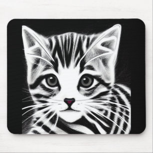 Tapis De Souris Cute chaton rayé noir blanc