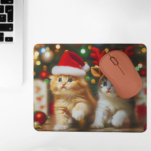 Tapis De Souris Cute chatons avec le Père Noël et casquettes de re