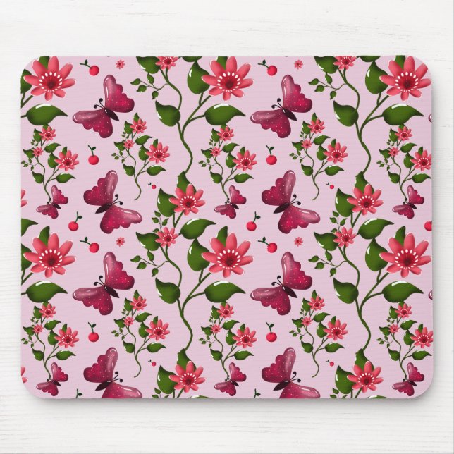 Tapis De Souris Cute Cherry Butterfly Pattern, Glossy Kawaii Fruit (Devant)