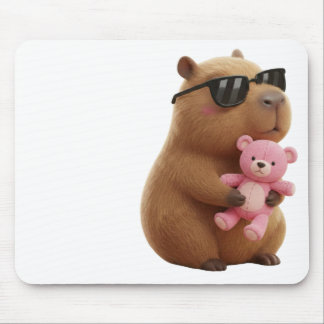 Tapis De Souris Cute Chill Capybara with Teddy Bear Aesthetic