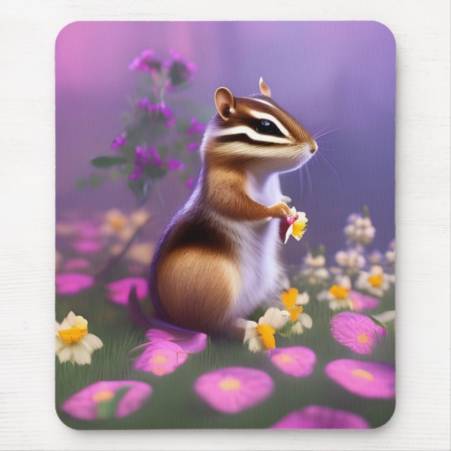 Tapis De Souris Cute Chipmunk en Fleurs (Devant)