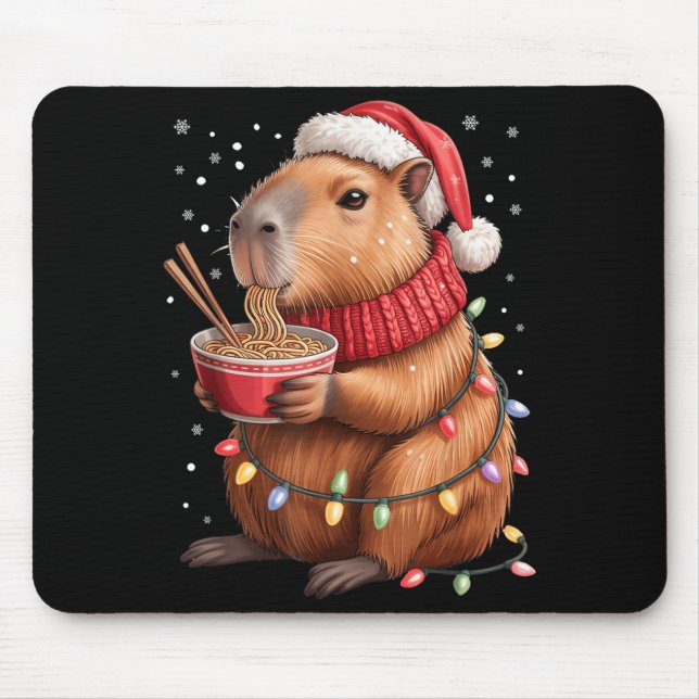 Tapis De Souris Cute Christmas Capybara With Ramen Bowl Holiday Te (Devant)