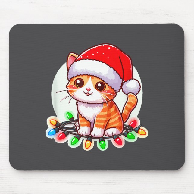 Tapis De Souris Cute Christmas Cat In Santa Hat  (Devant)