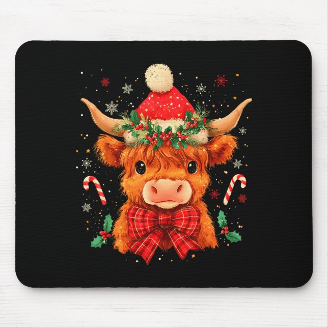 Tapis De Souris Cute Christmas Highland Cow Mooey Xmas Heifer Sant (Devant)