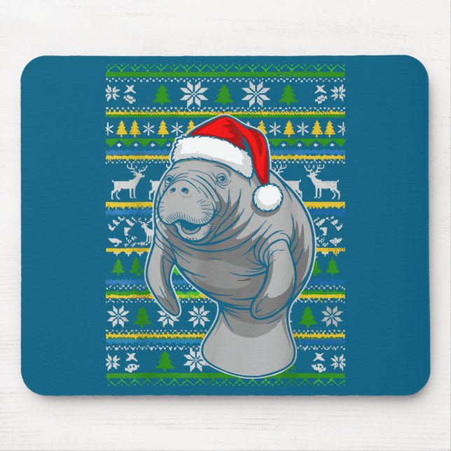 Tapis De Souris Cute Christmas Manatee Shirt, Manatee Ugly Xmas Sw (Devant)