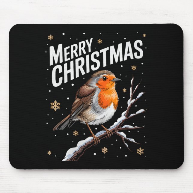 Tapis De Souris Cute Christmas Robin Merry Xmas Snow Scene Gardene (Devant)