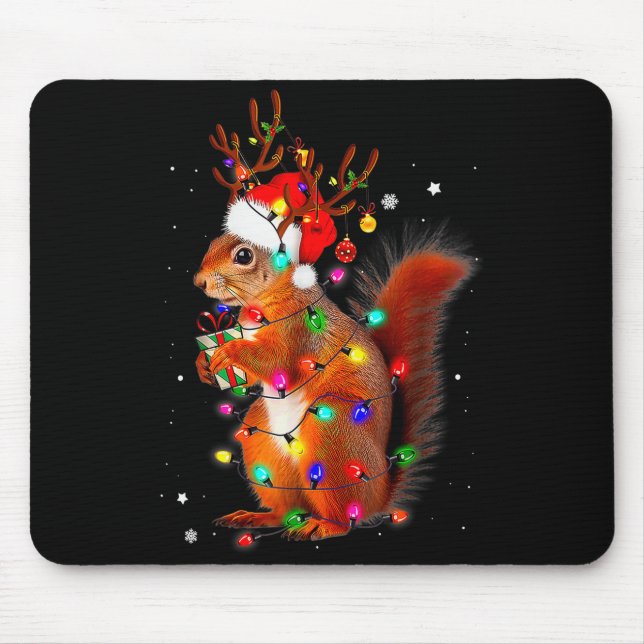 Tapis De Souris Cute Christmas Squirrel Lights Reindeer Xmas Holid (Devant)