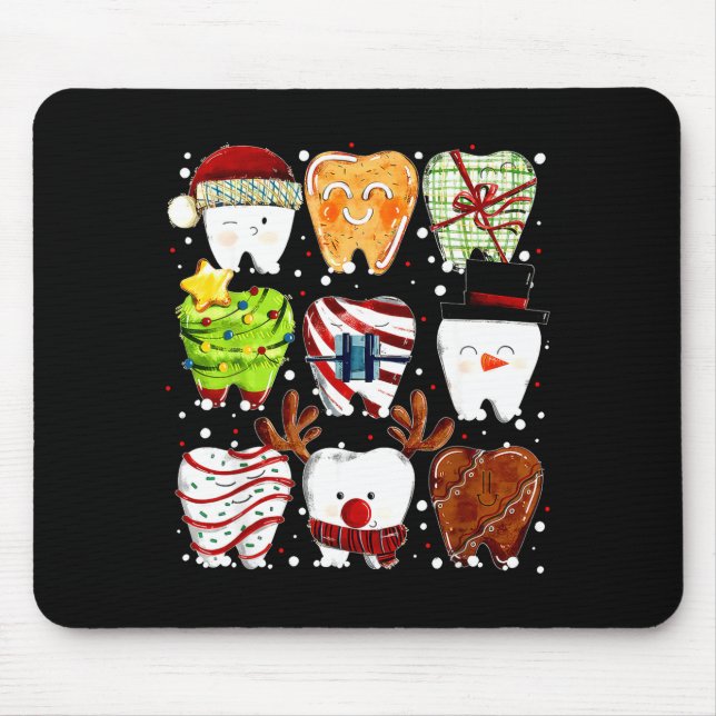 Tapis De Souris Cute Christmas Teeth Funny Christmas Dentist Denta (Devant)