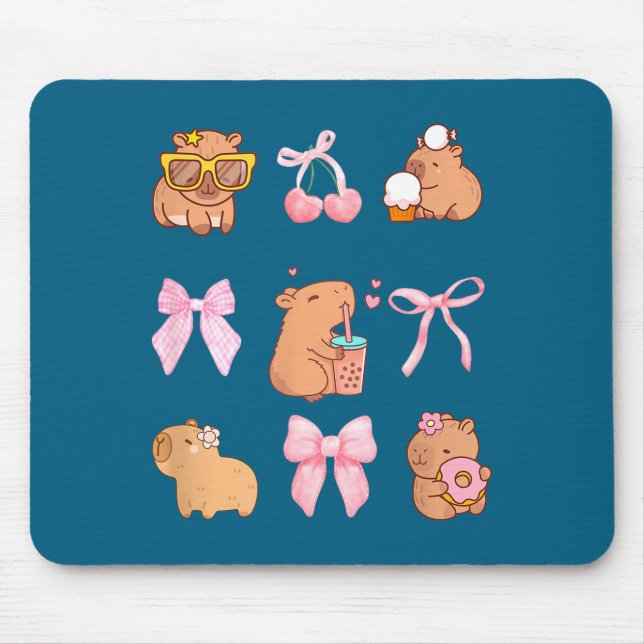 Tapis De Souris Cute Coquette Bow Capybara Pajamas Pjs Clothes Gir (Devant)