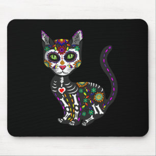 Tapis De Souris Cute Crâne Sucre Mexicaine Chat Halloween Jour De
