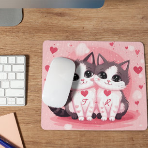 Tapis De Souris Cute Custom Chat Couple Aquarelle Saint-Valentin