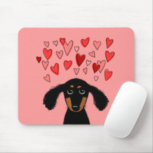 Tapis De Souris Cute Dachshund Chiot avec Coeurs de Saint Valentin