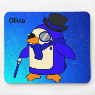 Tapis De Souris Cute dessin animé pingouin ultramarine bleu foncé