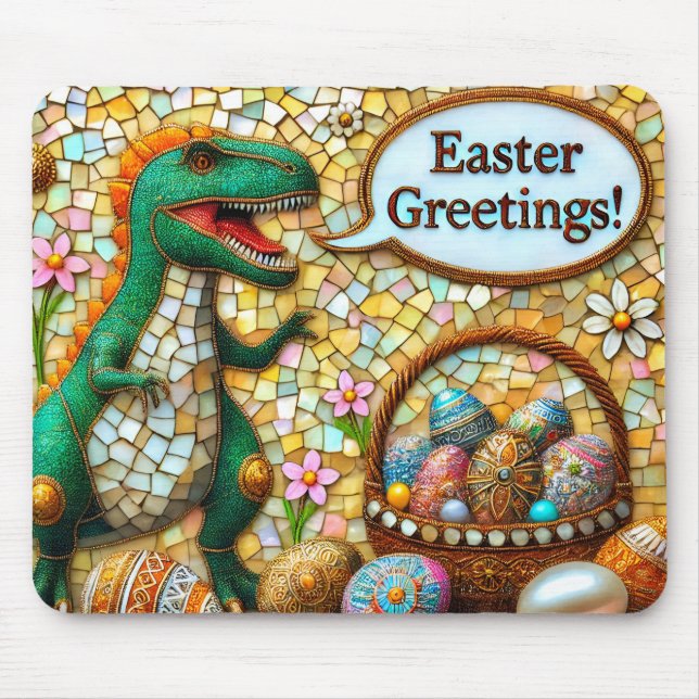 Tapis De Souris CUTE DINOSAUR EASTER GREETINGS OEufs ~ (Devant)