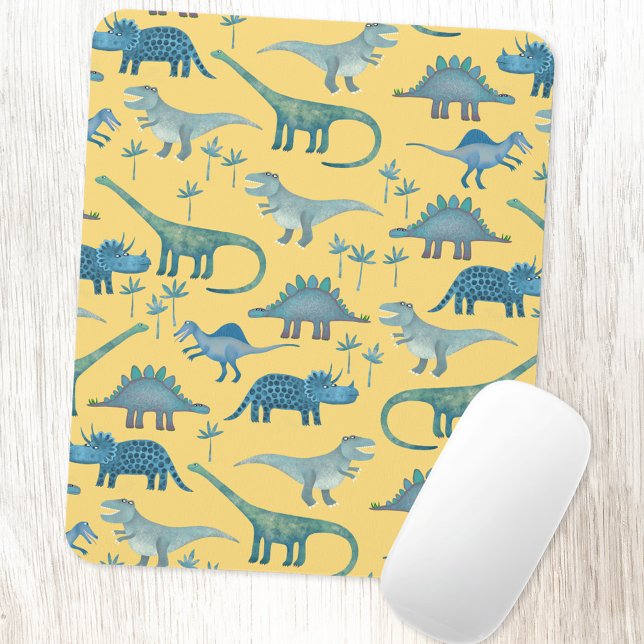 Tapis De Souris Cute Dinosaures Sunshine Jaune (Fun dinosaur pattern yellow art mousemat)
