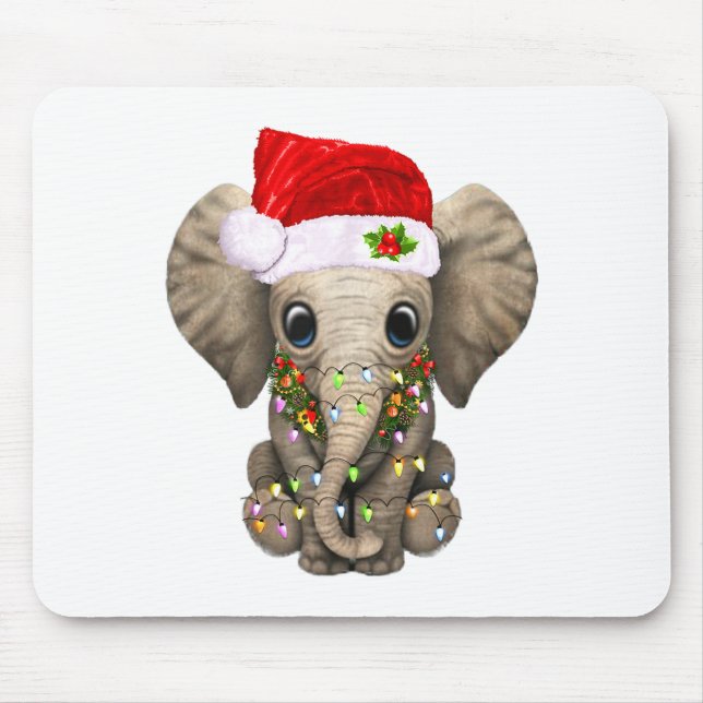 Tapis De Souris Cute Elephant Christmas Light Funny Elephant Lover (Devant)