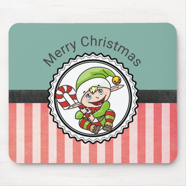 Tapis De Souris Cute Festive Elf with Candy Cane Merry Christmas (Devant)