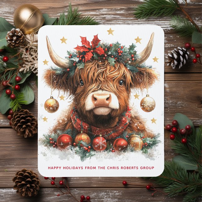 Tapis De Souris Cute Festive Highland Cow Happy Holidays Business (Créateur téléchargé)