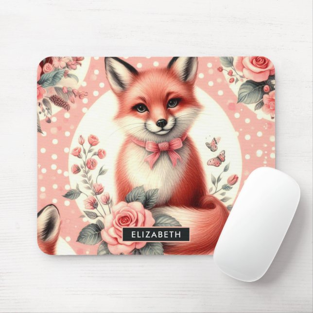 Tapis De Souris Cute Floral Baby Fox (Avec souris)
