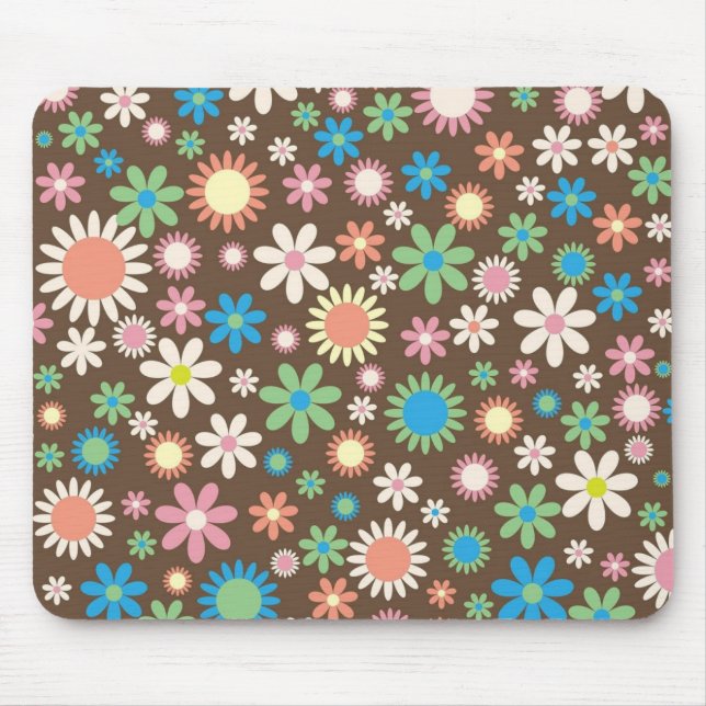 Tapis De Souris Cute Flower Power Pattern Brown (Devant)