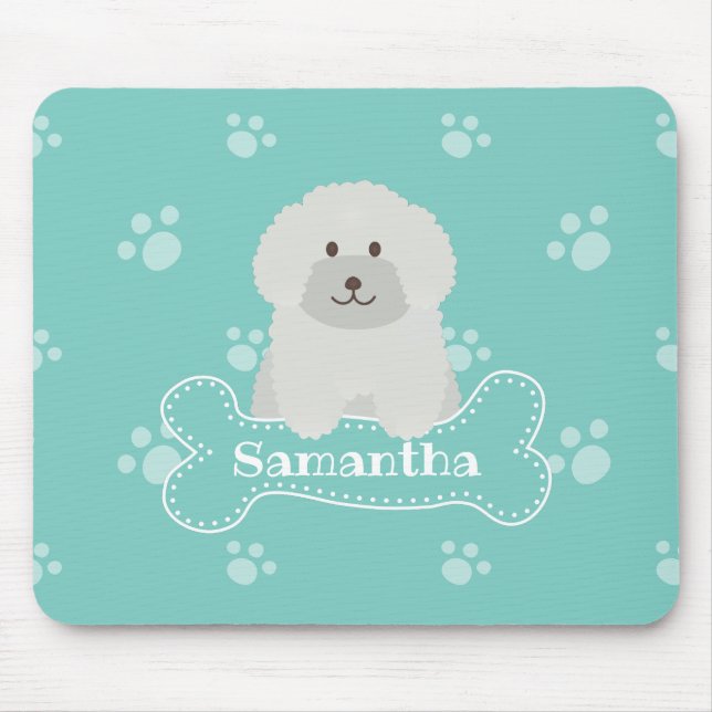 Tapis De Souris Cute Fluffy Poodle blanc Amoureux des chiens chiot (Devant)