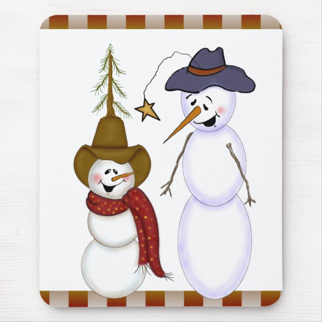 Tapis De Souris Cute Folk Art Cowboy Snowman (Devant)