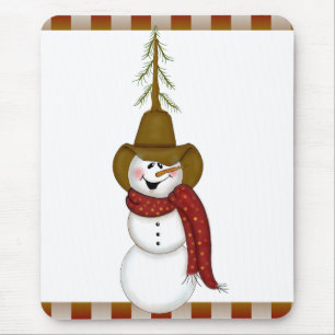 Tapis De Souris Cute Folk Art Cowboy Snowman