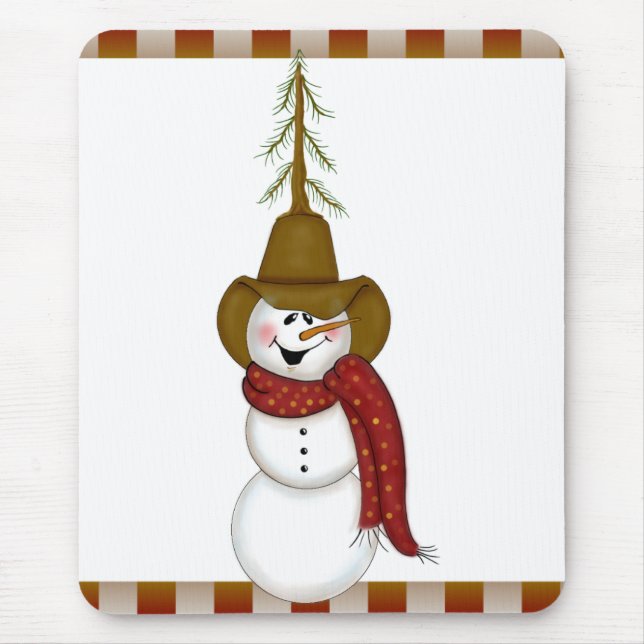 Tapis De Souris Cute Folk Art Cowboy Snowman (Devant)