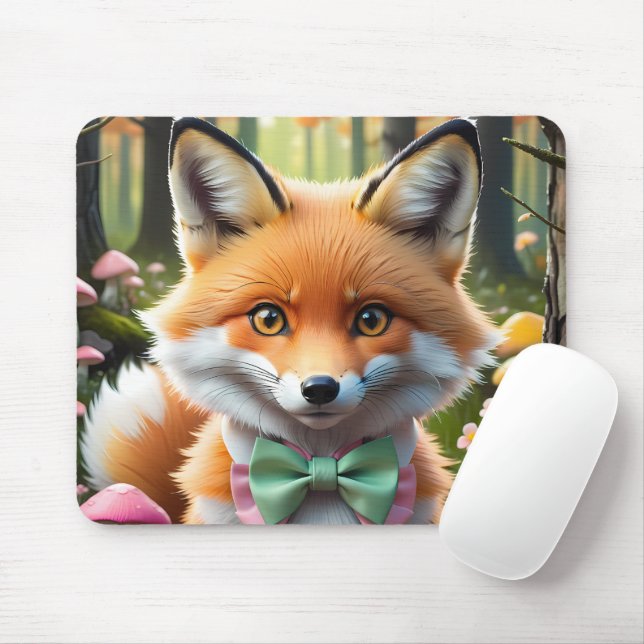 Tapis De Souris Cute Fox avec arc vert et rose (Avec souris)