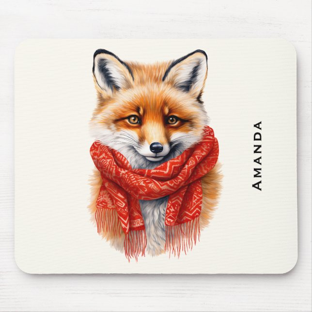 Tapis De Souris Cute Fox in a Red Scarf Autumn Image (Devant)