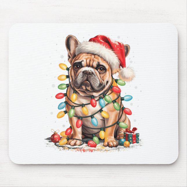 Tapis De Souris Cute French Bulldog Christmas Tree Santa Xmas Ligh (Devant)