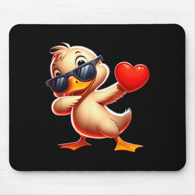 Tapis De Souris Cute Funny Cool Duck Dabbing Heart Valentines Day  (Devant)
