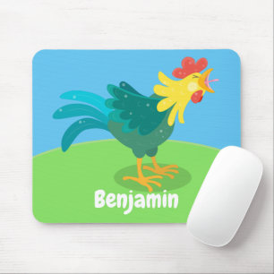 Tapis De Souris Cute funny crowing rooster cartoon illustration