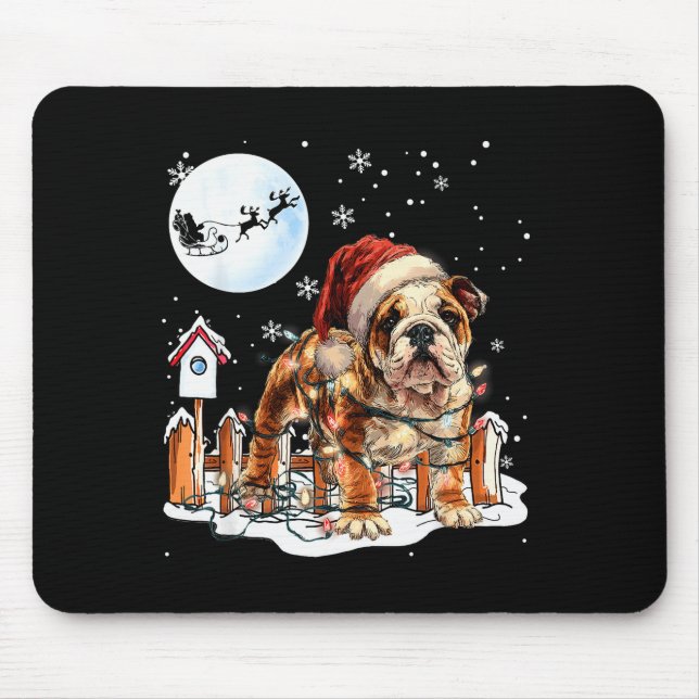 Tapis De Souris Cute Funny English Bulldog Christmas Lights Santa  (Devant)