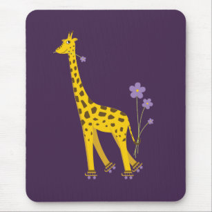 Tapis De Souris Cute Funny Roller Skating Cartoon Giraffe Purple