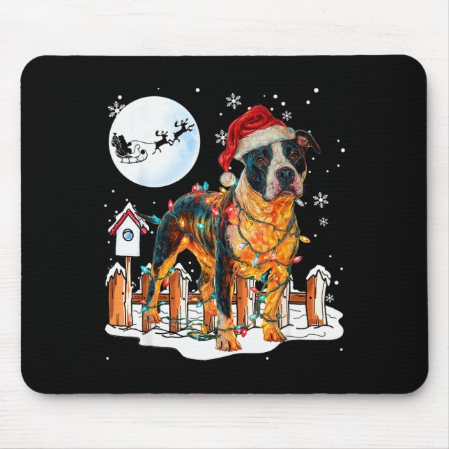 Tapis De Souris Cute Funny Tbull Christmas Lights Santa Hat Holida (Devant)