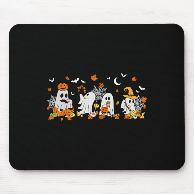 Tapis De Souris Cute Ghost Boire Café Halloween Fall Ghost Bo (Devant)