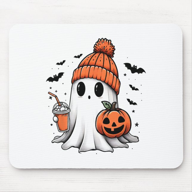 Tapis De Souris Cute Ghost Boire Café Halloween Ghost Café (Devant)